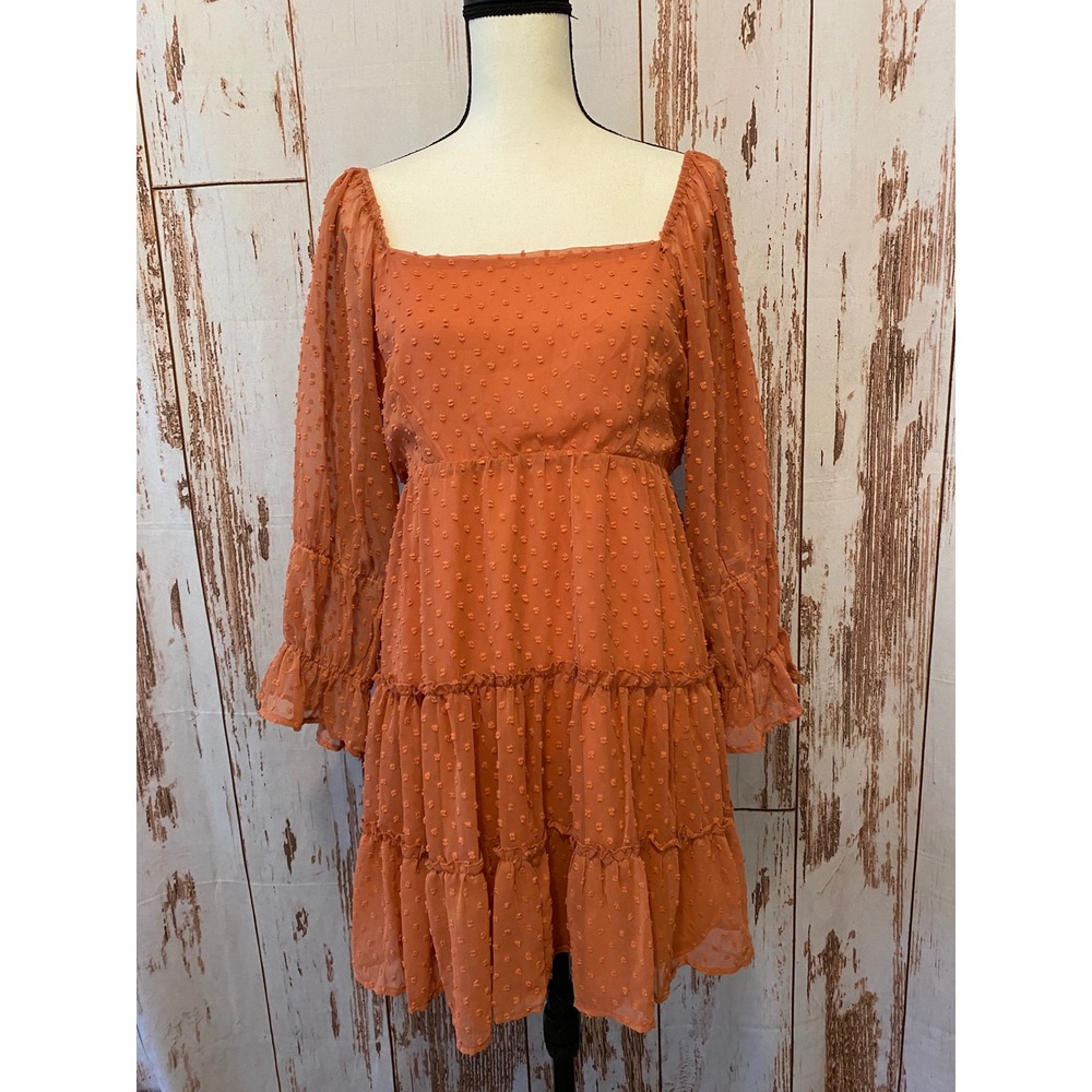 Altar'd State Rust Swiss Dot Tiered Dress Women Large Excellent